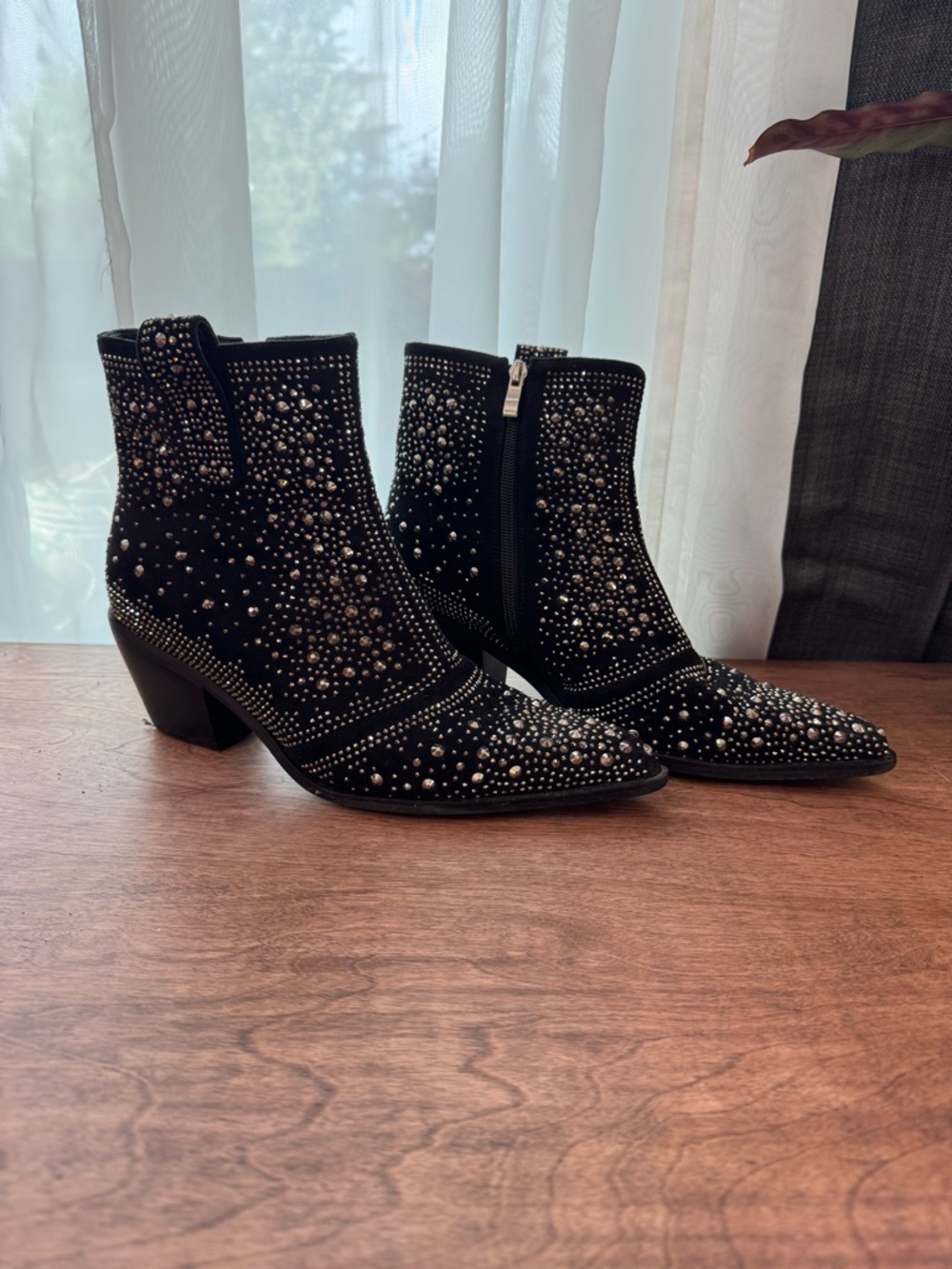 Studded Bedazzled Black Suede Ankle Boots Women 11/ Men 9